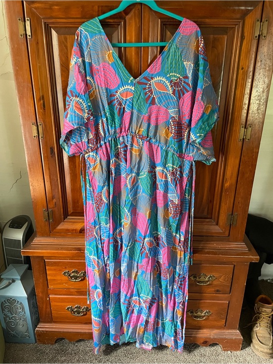 Anthropologie Dresses & Skirts - Anthropologie Teal & Pink Floral-Print V-Neck Maxi Dress